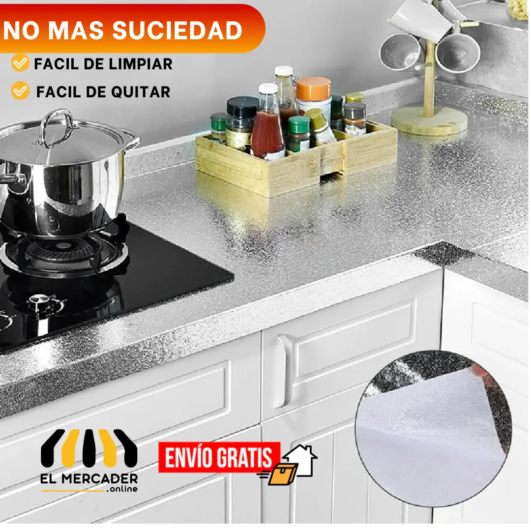 PAPEL ALUMINIO ADHESIVO DE COCINA 40cm x 3mt