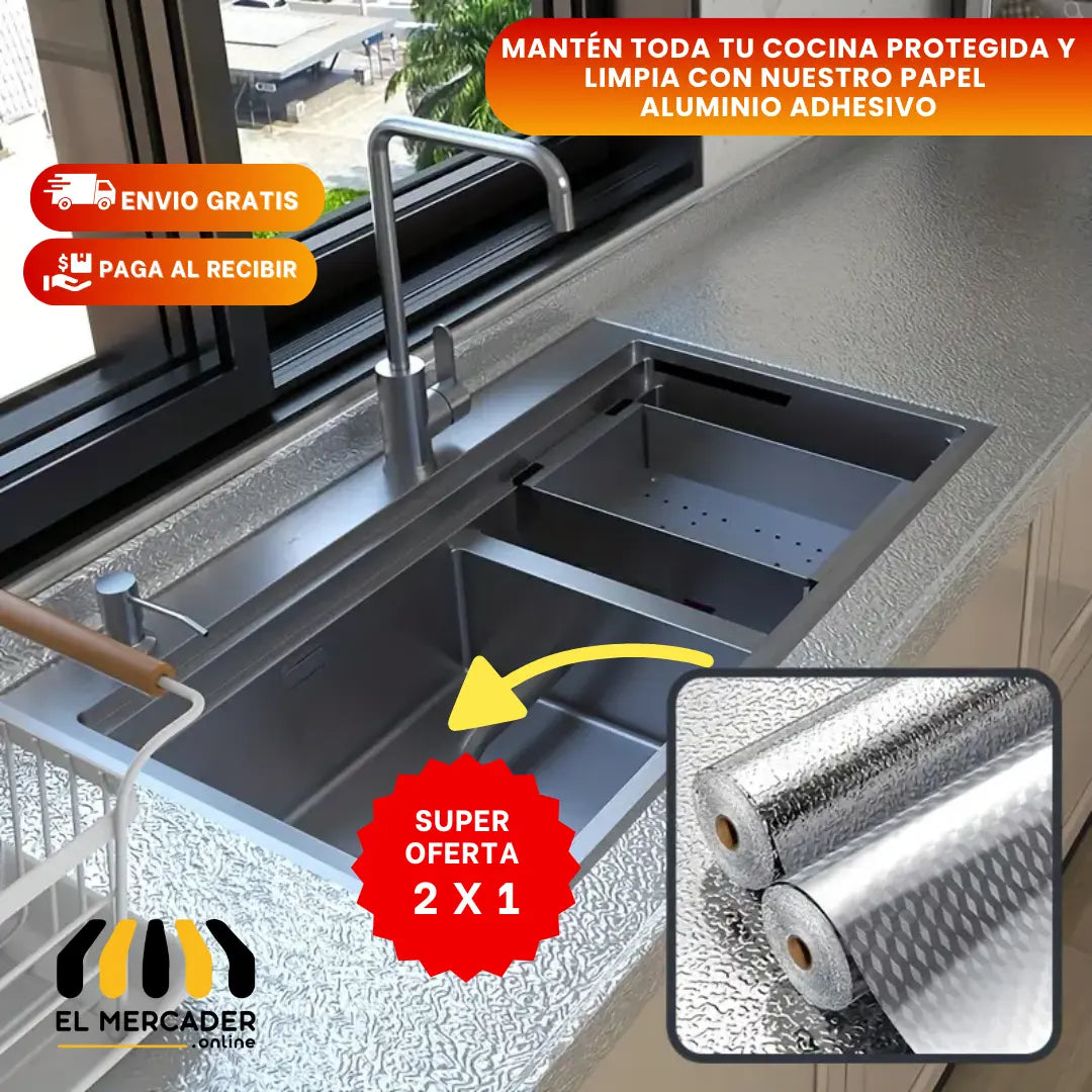 PAPEL ALUMINIO ADHESIVO DE COCINA 40cm x 3mt