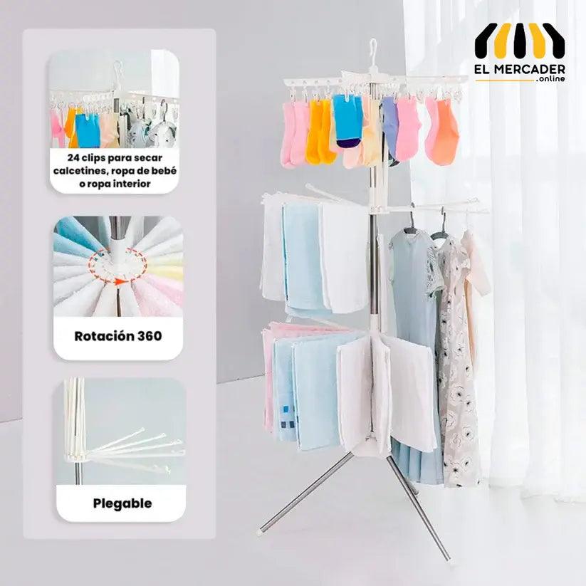 TENDEDERO PLEGABLE 360 3 NIVELES DE SECADO👖👕🧦