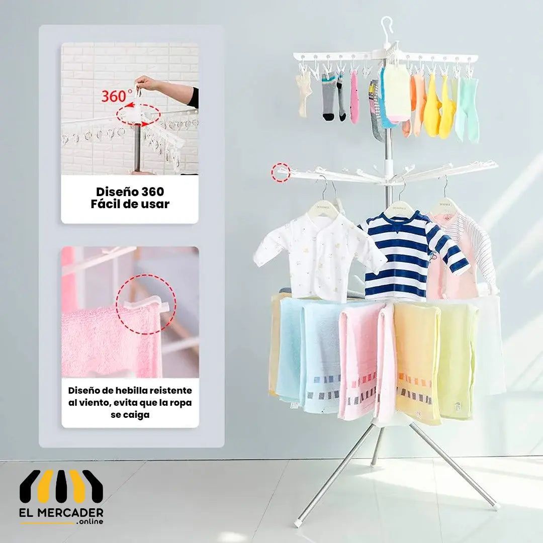 TENDEDERO PLEGABLE 360 3 NIVELES DE SECADO👖👕🧦