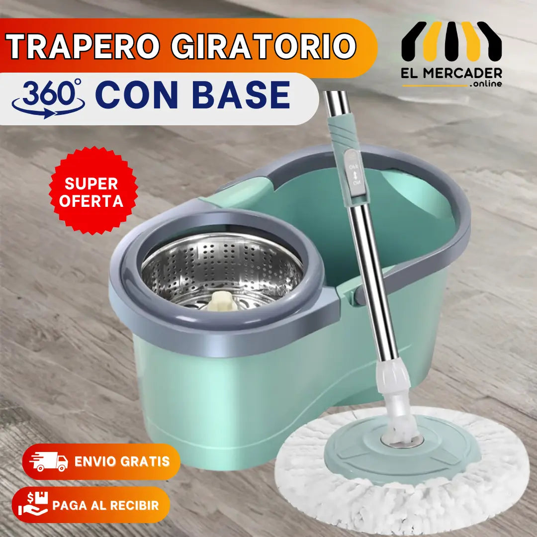TRAPEADOR GIRATORIO CON CESTA METÁLICA Y BALDE EXPRIMIDOR