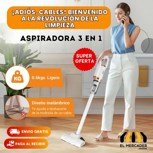 🧹🍃Aspiradora 3 en 1 Inalámbrica 🧹Recoge los pelos de tu mascota y el polvo en una sola pasada