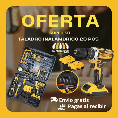 Taladro Inalámbrico Profesional 26v DeWalt™ + 26 accesorios de trabajo