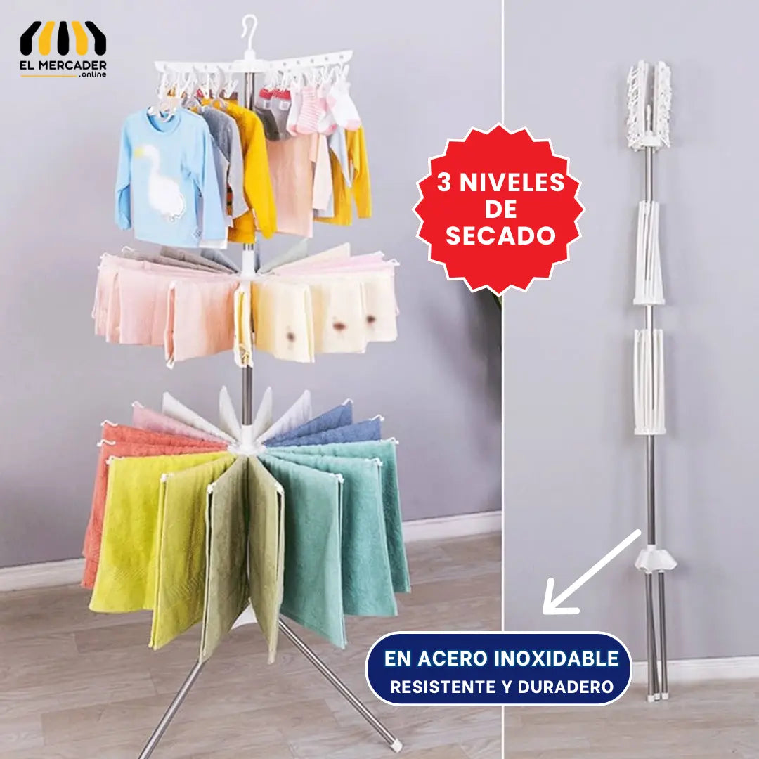 TENDEDERO PLEGABLE 360 3 NIVELES DE SECADO👖👕🧦