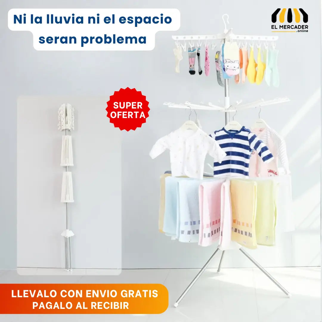 TENDEDERO PLEGABLE 360 3 NIVELES DE SECADO👖👕🧦