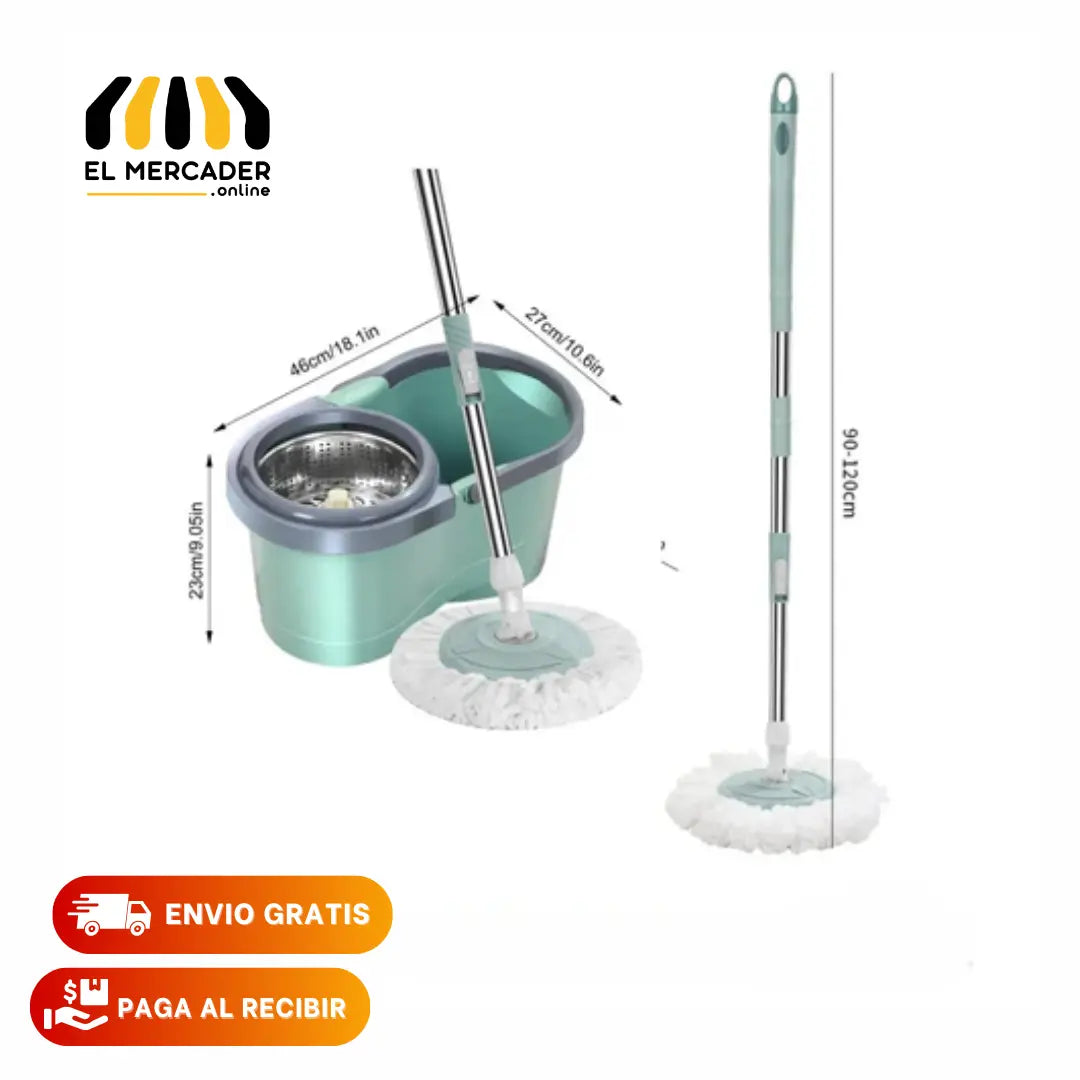 TRAPEADOR GIRATORIO CON CESTA METÁLICA Y BALDE EXPRIMIDOR