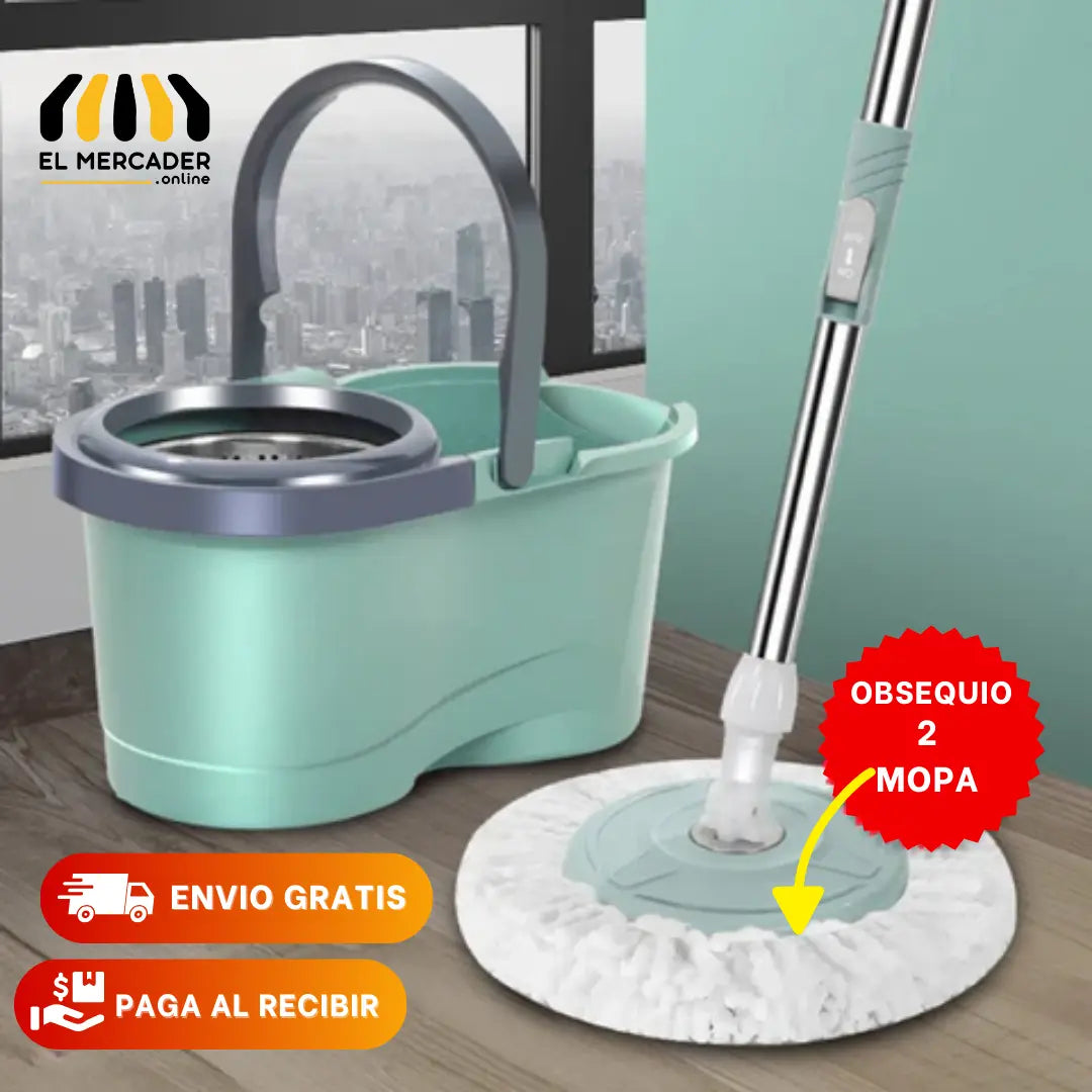 TRAPEADOR GIRATORIO CON CESTA METÁLICA Y BALDE EXPRIMIDOR