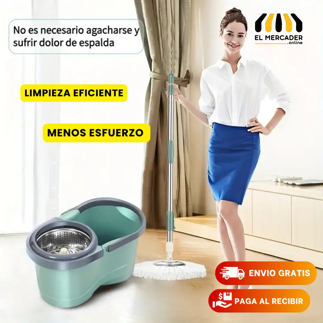 TRAPEADOR GIRATORIO CON CESTA METÁLICA Y BALDE EXPRIMIDOR