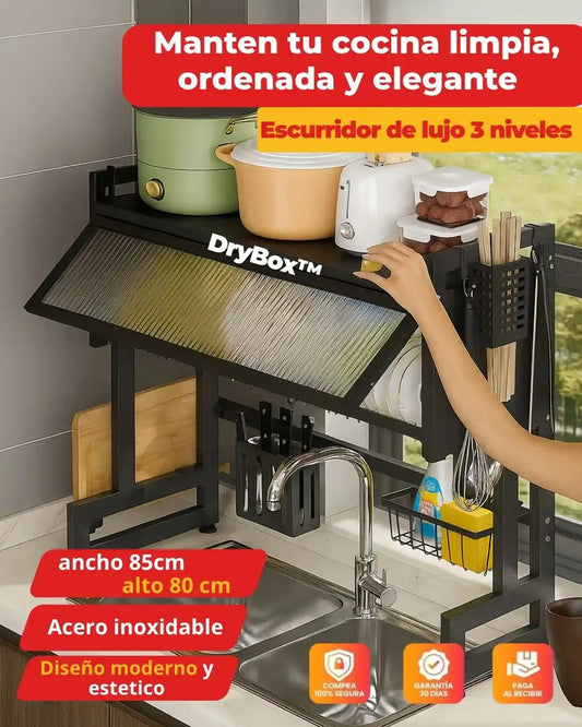 DryBox™ - ORGANIZADOR ESCURRIDOR DE PLATOS GRANDE 3 NIVELES
