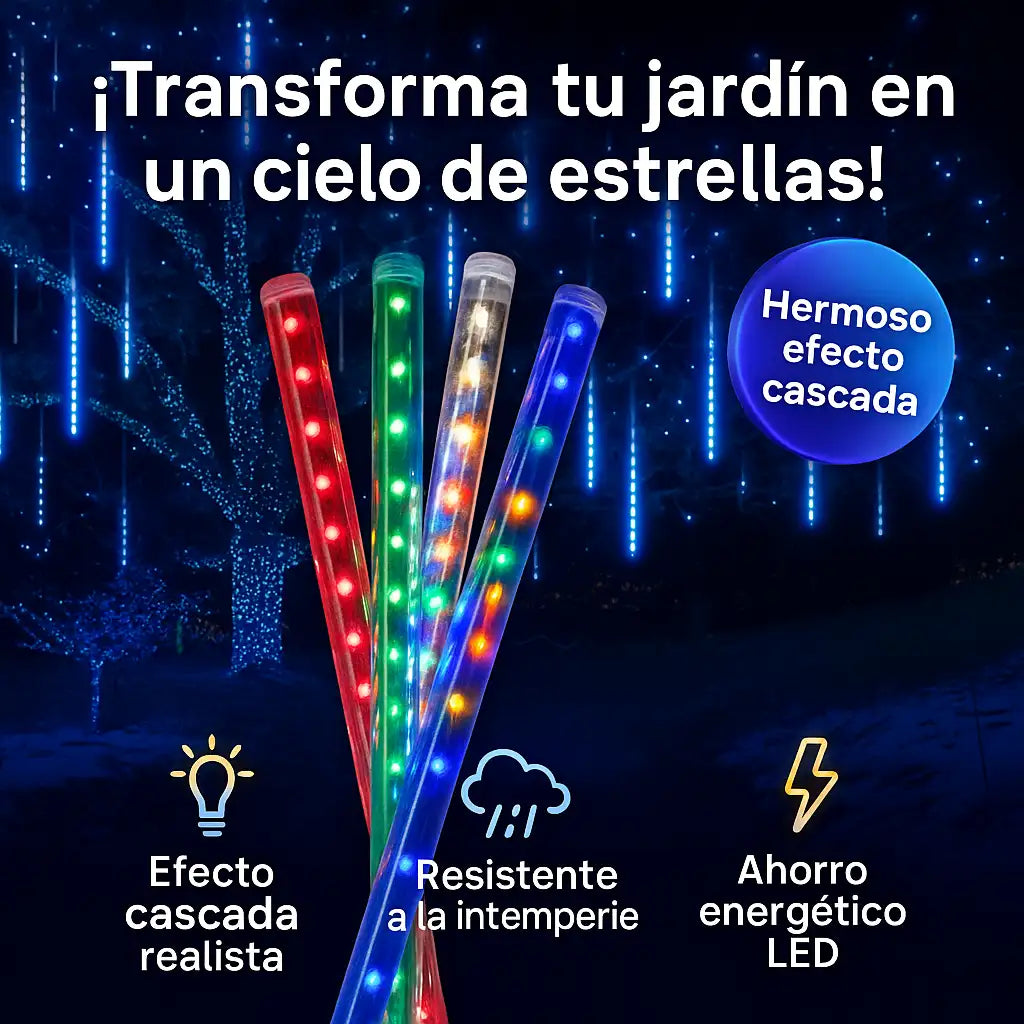 NeoLight Cascada™🌟 Luces de lluvia de meteoritos, tira de luces para exteriores de 14 pulgadas, 10 tubos, 340 luces LED,25% OFF